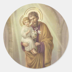 St. Joseph, Child Jesus, Lily Vintage Classic Round Sticker