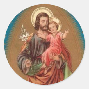 St. Joseph, Child Jesus, Lily Vintage Classic Round Sticker
