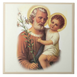 St. Joseph Child Jesus Traditional Lilies Tile