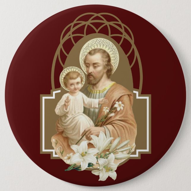 St. Joseph Child Jesus with Lily Religious  6 Inch Round Button (Front)