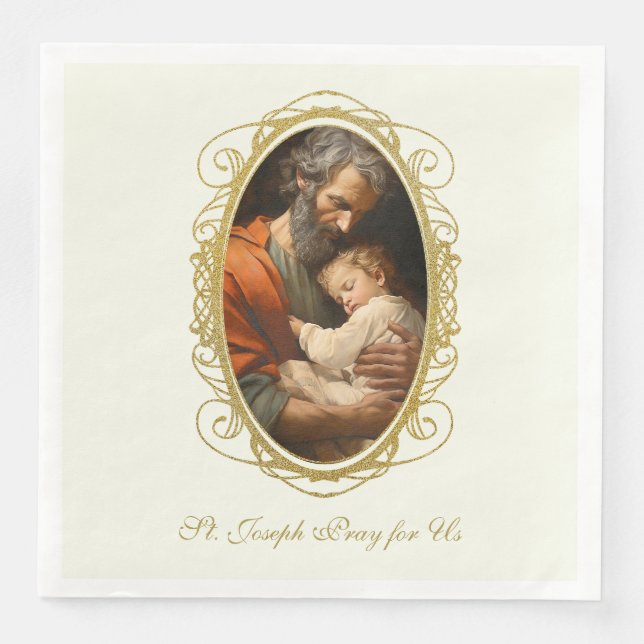 St. Joseph Day Child Jesus Cross Feast Day Napkin (Front)