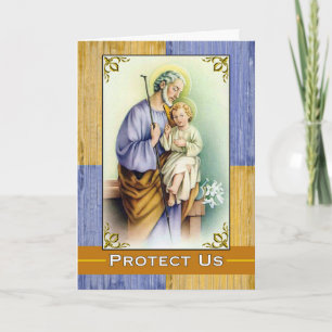 St. Joseph Feast Day Vintage with Faux Wood Grain  Card