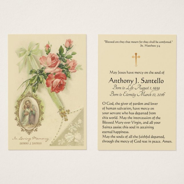 St. Joseph  Funeral Sympathy Prayer Holy Card (Front & Back)