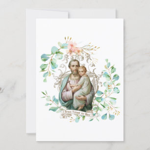 St. Joseph Jesus Floral Religious Catholic Card