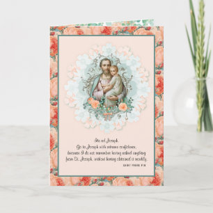St. Joseph Jesus Religious Floral Peach Vintage Card