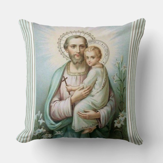 St. Joseph Jesus Religious Vintage Catholic  Throw Pillow (Front)