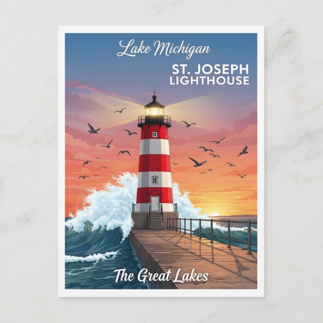 St. Joseph Lighthouse on Lake Michigan Postcard (Front)