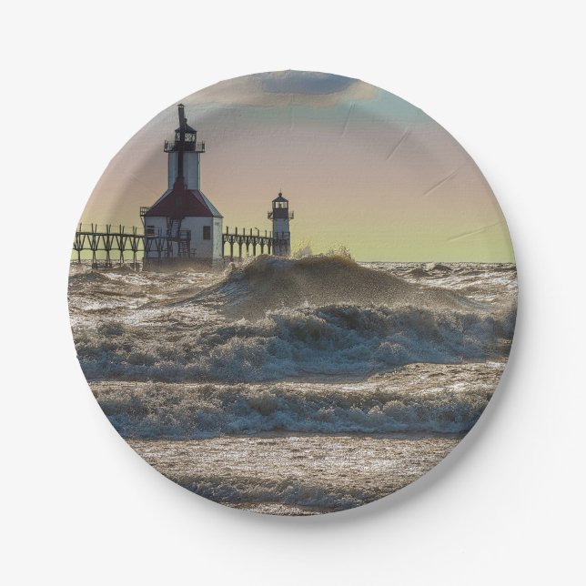 St Joseph Lighthouse Painterly Paper Plate (Front)
