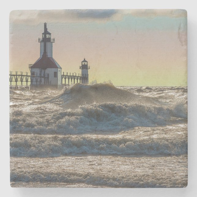 St Joseph Lighthouse Painterly Stone Coaster (Front)