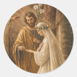 St. Joseph Mary Engagement Wedding Bride Groom Classic Round Sticker