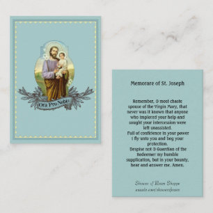 St. Joseph  Memorare Prayer Holy Card