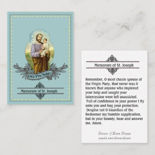 St. Joseph  Memorare Prayer Holy Card