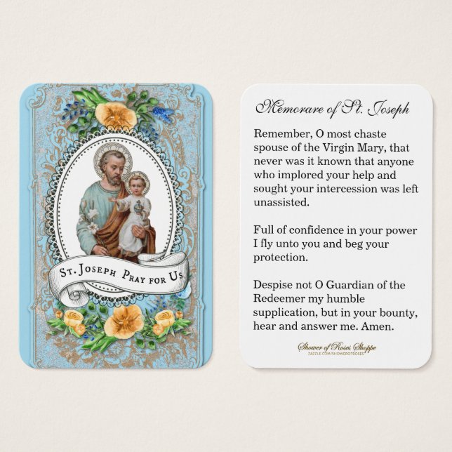 St. Joseph Memorare Religious Prayer Catholic (Front & Back)