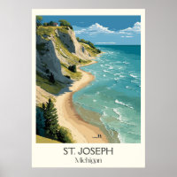St. Joseph Michigan Vintage Lake Bluff Beach Art