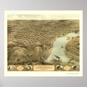 St. Joseph, MO Panoramic Map - 1868 Poster