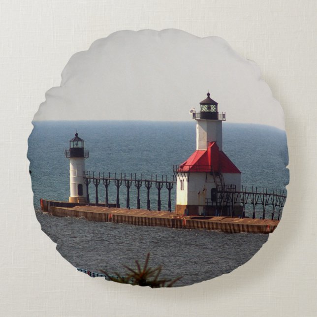 St. Joseph North Pierhead Lights round pillow (Front)