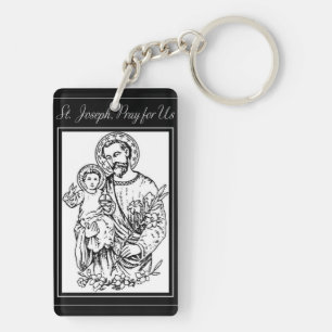 St. Joseph Pray for Us Black, White, Catholic Keychain