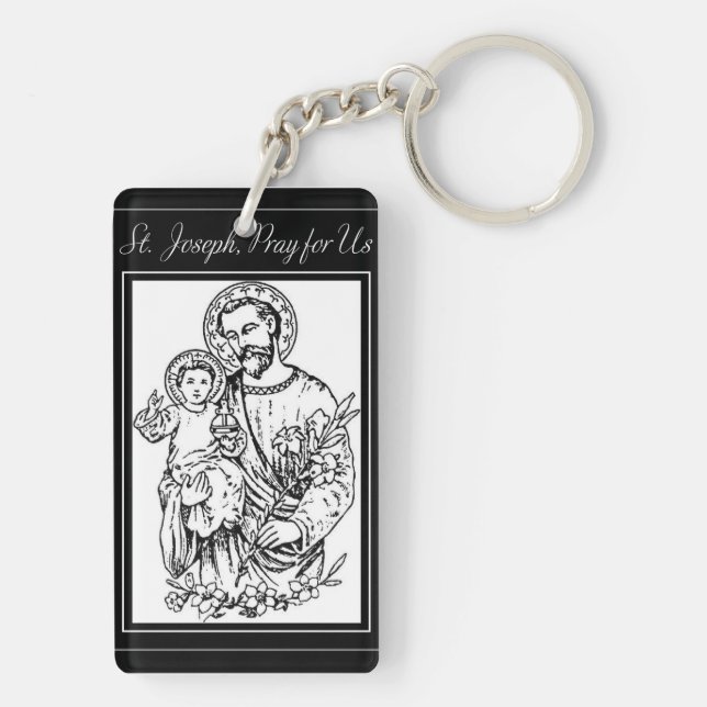 St. Joseph Pray for Us Black,  White, Catholic Keychain (Back)
