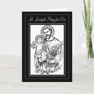 St. Joseph Pray for Us Black White Illustration Card