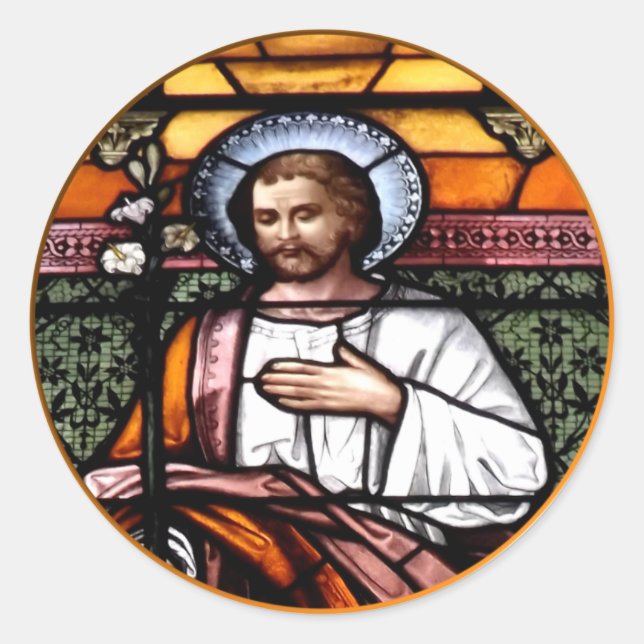 St. Joseph pray for us - stained glass window Classic Round Sticker (Front)