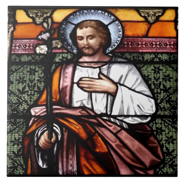 St. Joseph pray for us - stained glass window Tile (Front)