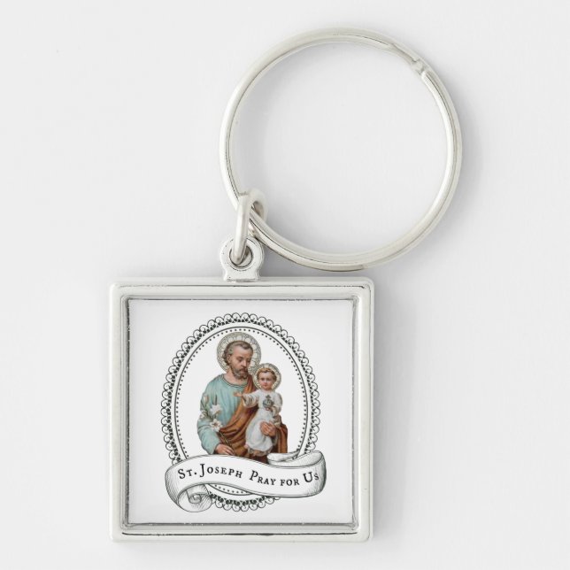 St. Joseph with Baby Jesus Religious Vintage Keychain (Front)