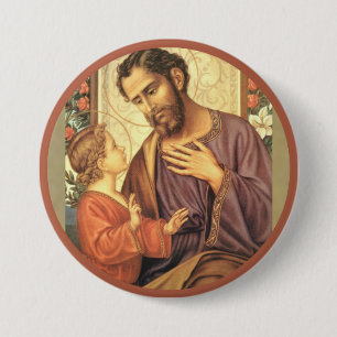 St. Joseph with Christ Child Jesus Roses 3 Inch Round Button
