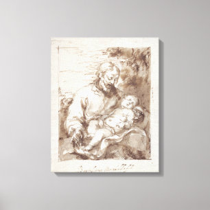 St. Joseph with the Sleeping Christ Child (pen & b Canvas Print