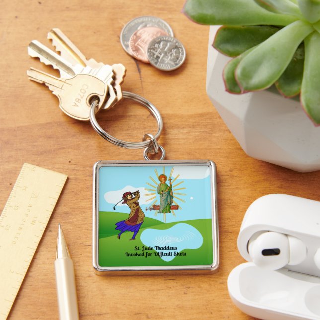 St. Jude Thaddeus & Intrepid Female Golfer Keychain (Desk)