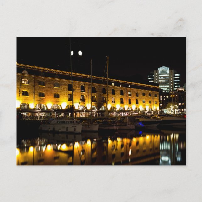 St Katherines Dock London night View Postcard (Front)