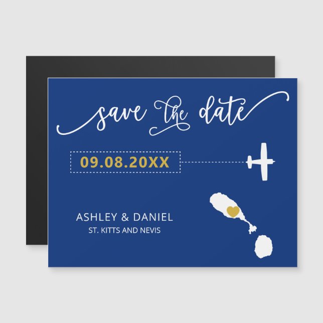 St. Kitts and Nevis Wedding Save the Date Card, Magnetic Invitation (Front/Back)