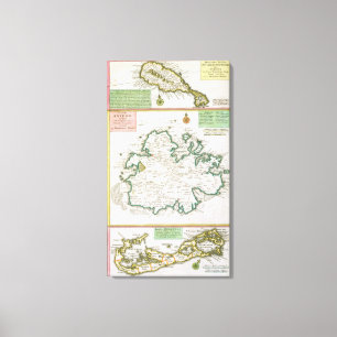 St. Kitts, Antigua and Bermuda, detail from a map Canvas Print