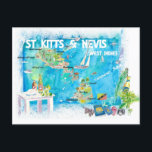 St Kitts Nevis Antilles Illustrated Map Postcard<br><div class="desc">St Kitts Nevis Antilles Illustrated Caribbean Travel Map with Highlights of West Indies Island Dream</div>