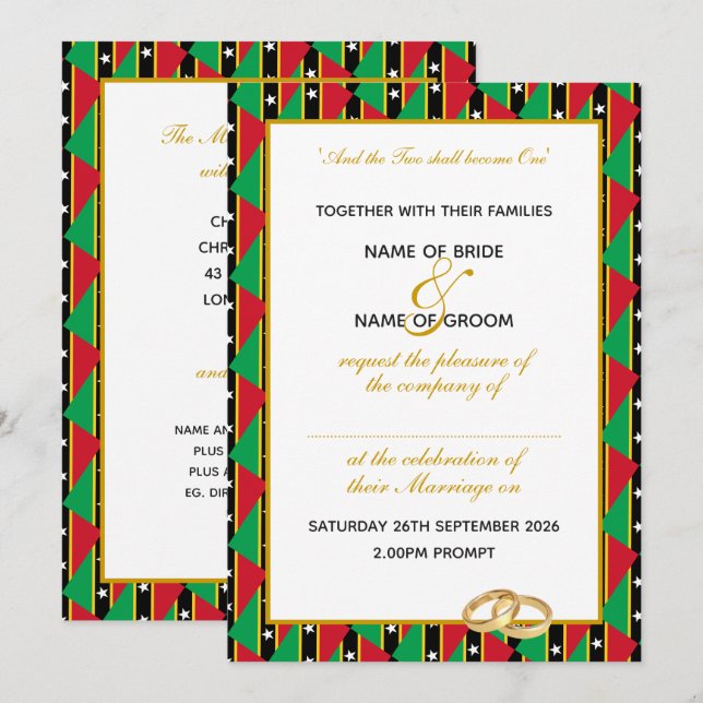 ST KITTS NEVIS Christian Gold Script Wedding Invitation (Front/Back)
