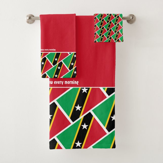 ST KITTS NEVIS FLAG Personalized Scripture RED Bath Towel Set (Insitu)