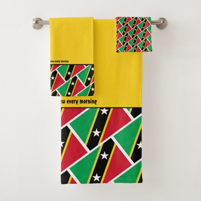 ST KITTS NEVIS FLAG Personalized Scripture YELLOW Bath Towel Set (Insitu)