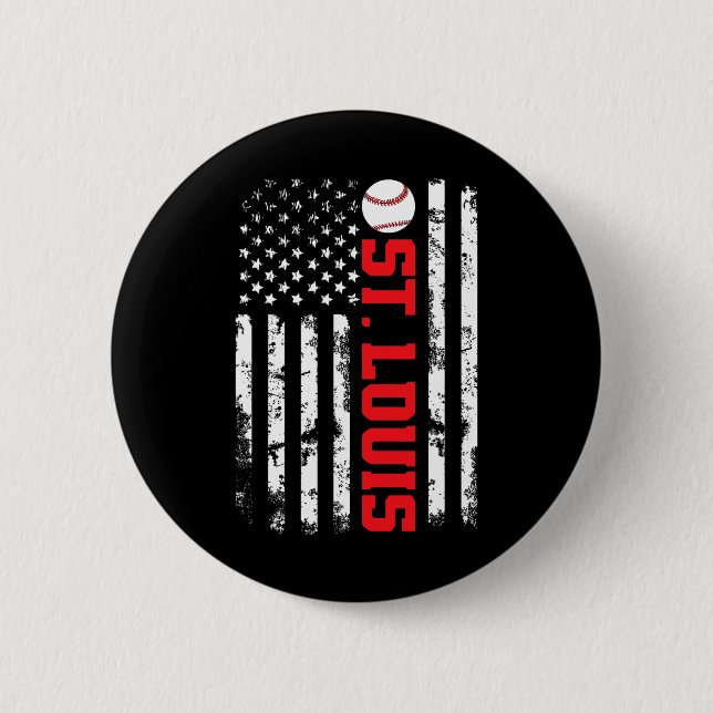 St. Louis Baseball Usa Flag  2 Inch Round Button (Front)