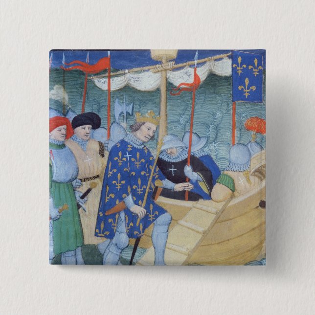St. Louis embarking for the Crusades 2 Inch Square Button (Front)