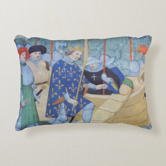 St. Louis embarking for the Crusades Decorative Pillow (Front)