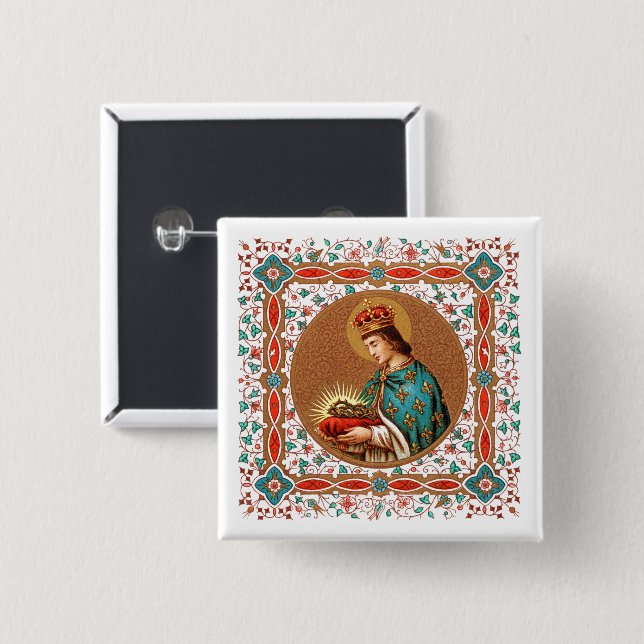 St. Louis IX with Rinceau Border (BK 065) 2 Inch Square Button (Front & Back)