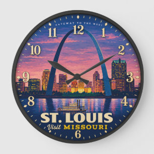 St. Louis Missouri Gateway Arch Vintage Travel Large Clock