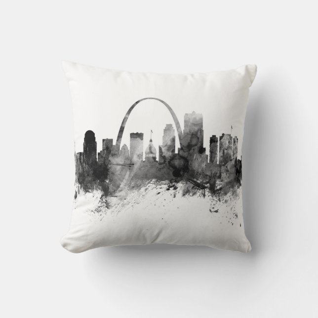 St Louis Missouri Skyline Black White Throw Pillow (Front)