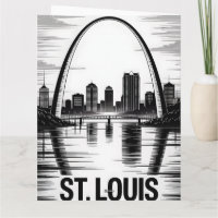 St Louis Missouri Skyline Black White Woodcut
