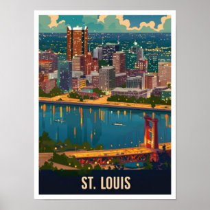 St Louis Missouri USA Vintage Travel Illustration Poster