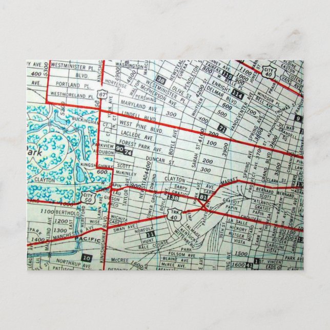 St Louis, MO Vintage Map Postcard (Front)