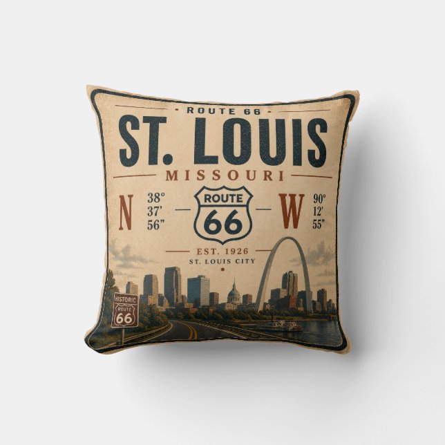 St Louis Route 66 Coordinates Sofa Gateway Throw Pillow (Front)