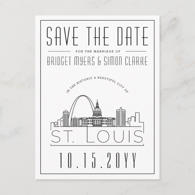 St. Louis | Stylized Skyline Save the Date Postcard (Front)