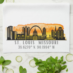 St. Louis Sunset Skyline Map Coordinates Kitchen Towel