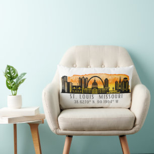 St. Louis Sunset Skyline Map Coordinates  Lumbar Pillow