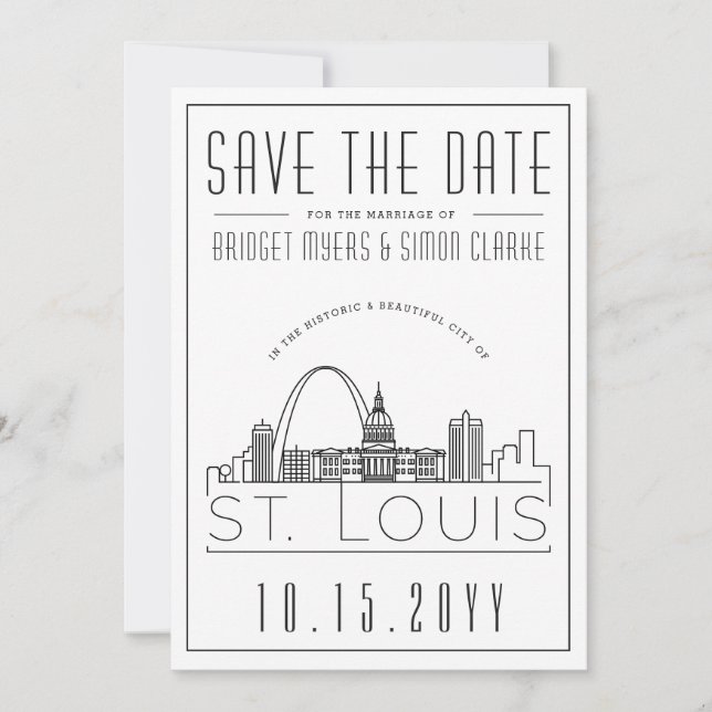 St. Louis Wedding Stylized Skyline Save the Date Invitation (Front)